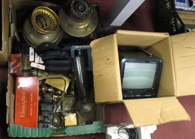 Lot 1045 - Two Oil Lamps, camera, needles, brassware,...