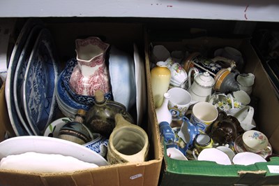 Lot 1103 - Blue & White Three Willow Pattern Meat Plates,...