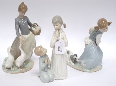 Lot 1284 - Lladro Female Figure Groups - two with baskets,...
