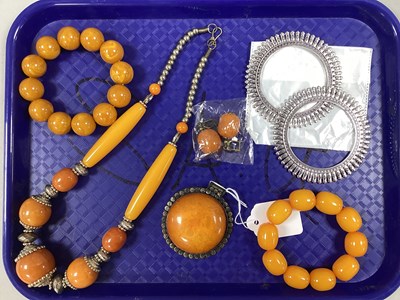 Lot 224 - Modern Amber Colour Bead Necklace, together...