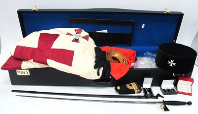 Lot 1408 - Masonic regalia to include sword blade reading...