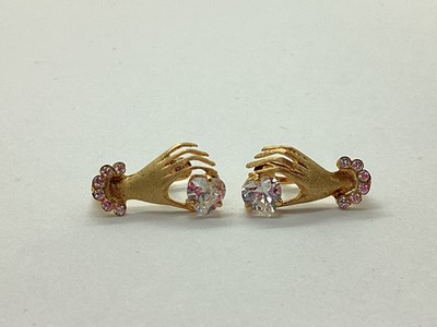 Lot 98 - A Pair of Hand Design Stud Earrings, each...