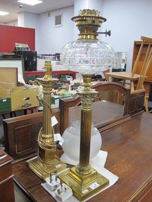 Lot 1562 - Brass Corinthian Column Oil Lamp, together...