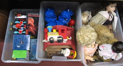 Lot 1143 - Vintage baby Dolls, game toys and doll house,...