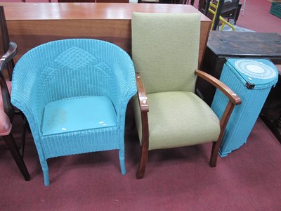 Lot 1585 - Lloyd Loom Style Laundry Basket, chair (hole...