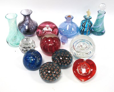 Lot 1265 - Glass Paperweights (8), two vases, three scent...