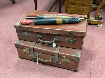 Lot 1624 - Leather Suitcase 66cm wide, larger case, three...