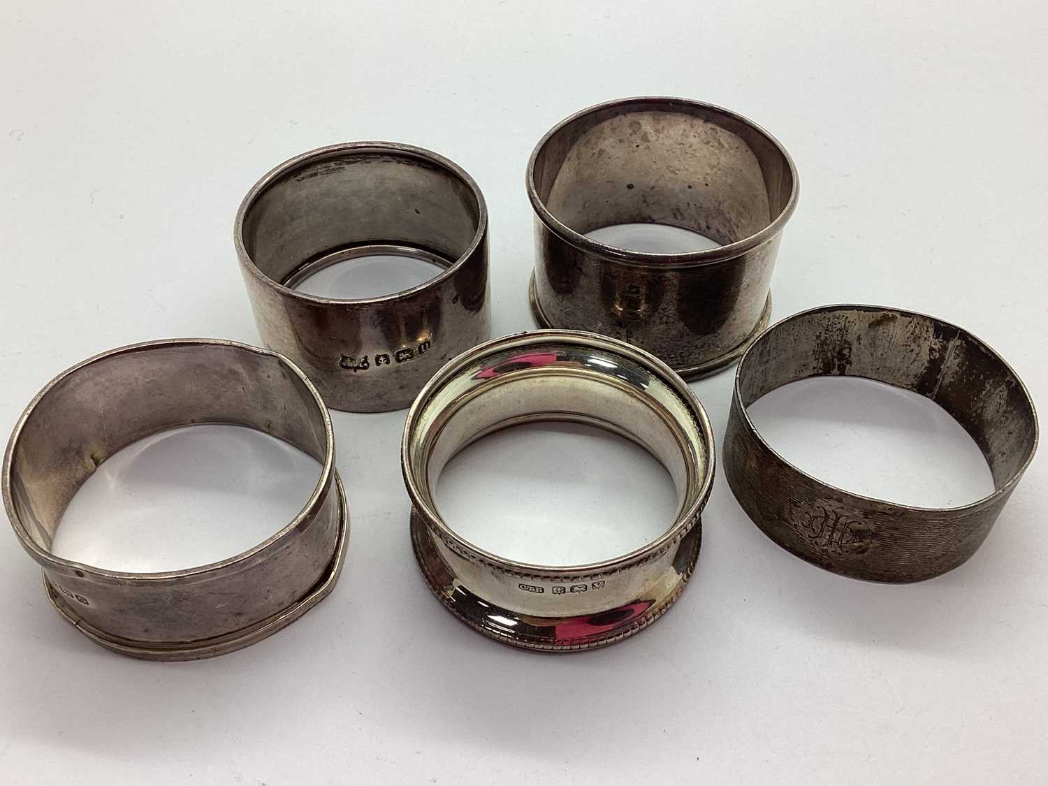 Lot 4 - Five Assorted Hallmarked Silver Napkin Rings...