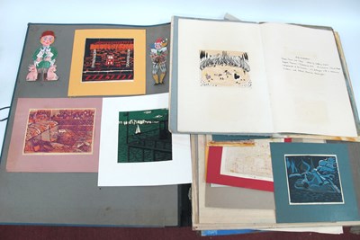 Lot 1473 - A Student's Art Folder, linoprints,...