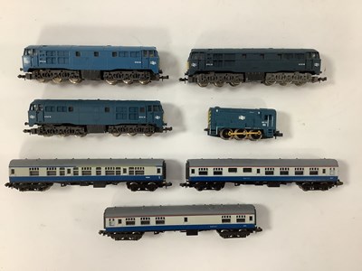 Lot 887 - Four N gauge BR blue diesel locomotives: three...