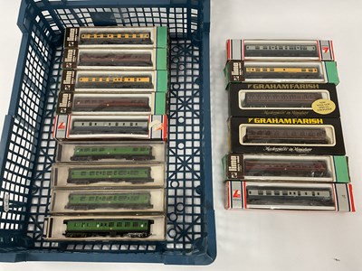 Lot 757 - Fifteen boxed N gauge coaches by Graham Farish,...