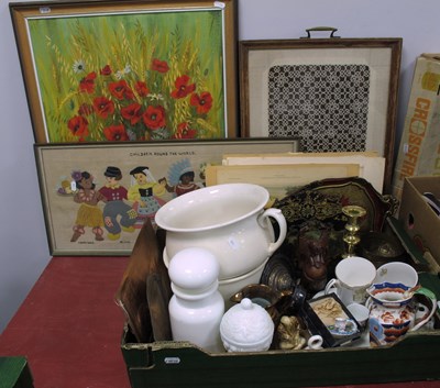 Lot 1050 - Two cream pottery bed pots, Ironstome jug,...