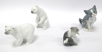 Lot 1255 - Lladro Figures - two Polar Bears, cat 13cm...