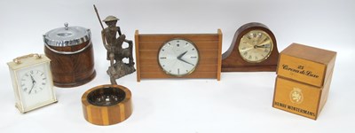 Lot 1412 - Clocks, biscuit barrel, ashtray, wooden figure,...