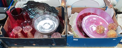 Lot 1114 - Coloured Glassware, vases, chrome comport, etc:...