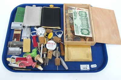 Lot 1416 - Mixed Coinage, £1 notes, Colibri lighter,...