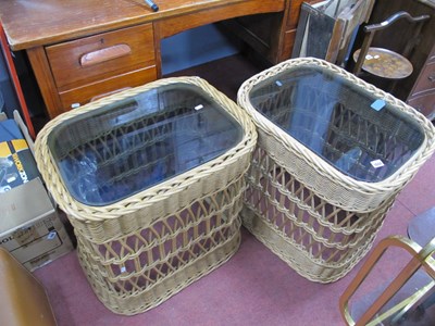 Lot 1604 - A Pair of Wicker Retcangular Side Tables, with...