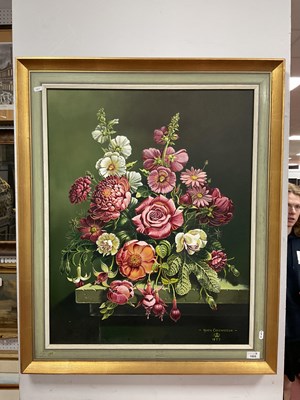 Lot 1555 - Hugh Chegwidden (Newquay) Flowerpiece, oil on...