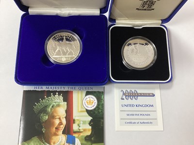 Lot 126 - Two Royal Mint Silver Proof £5 Coins, includes...