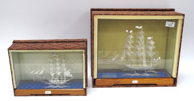 Lot 1375 - Two boxed ship models crafted from filigree...