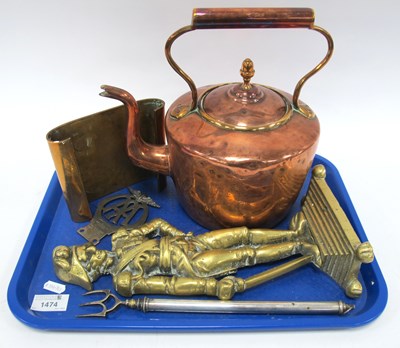 Lot 1474 - XIX Century Copper Kettle, XIX Century brass...