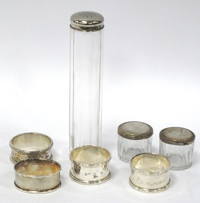 Lot 1352 - Silver Napkin Rings, (x 4), three tidy jars