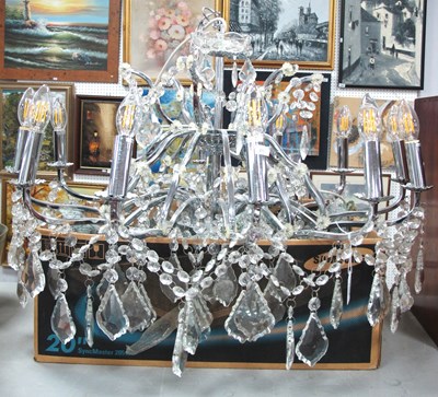 Lot 1485 - White Metal Twelve-Branch Chandelier, with...