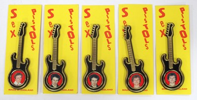 Lot 1334 - Sex Pistols Guitar Brooches - Sid Vicious (2),...