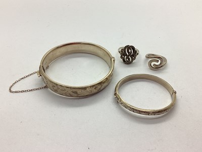 Lot 111 - A Hallmarked Silver Hinged Bangle, of half...