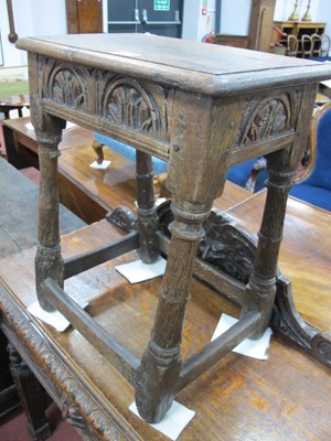 Lot 1587 - A XVII Century Joined Oak Stool, the top with...