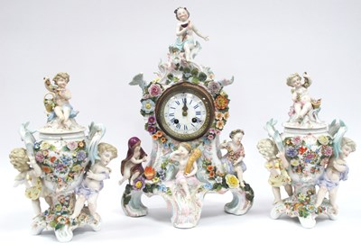 Lot 1035 - A Late XIX Century German Porcelain Clock...