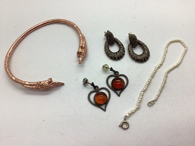 Lot 153 - A Pair of Decorative Marcasite Drop Earrings,...