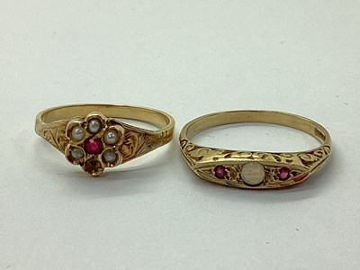 Lot 67 - A Dainty 9ct Gold Opal and Ruby Three Stone...