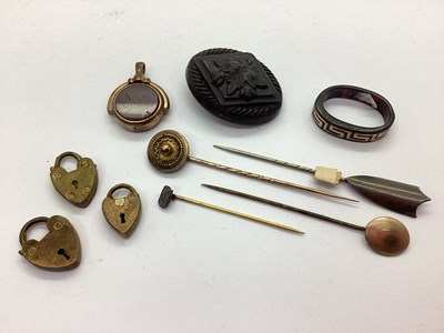 Lot 123 - Antique Stickpins, heart shape padlock style...