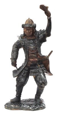 Lot 1123 - A Japanese Speltre Figure of a Warrior, his...