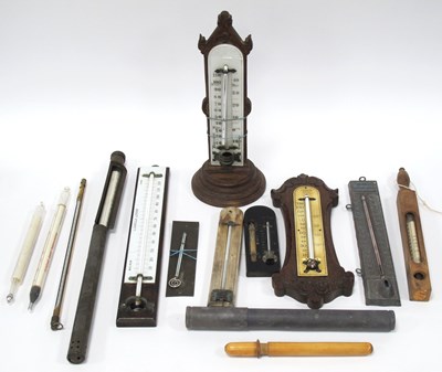 Lot 1262 - Fourteen Various Vintage Thermometers, in wood...