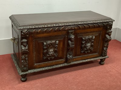 Lot 1589 - A XIX Century and Later Oak Coffer, the frieze...