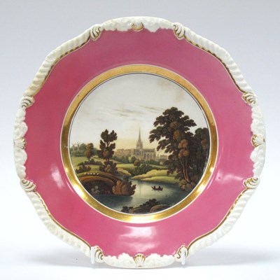 Lot 1022 - A Rockingham Porcelain Plate, painted with a...