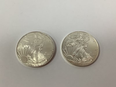 Lot 63 - Two USA One Ounce Fine Silver Dollars, 2010...