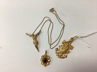 Lot 89 - A 9ct Gold Fine Chain, suspending Christ...