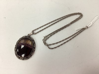 Lot 161 - 1970's Hallmarked Silver Blue John Oval Panel...