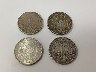 Lot 59 - Four USA Silver 'Morgan' Dollars, 1878, 1904...