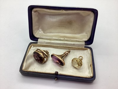 Lot 235 - Three Antique Style Single Stone Fob Pendants,...