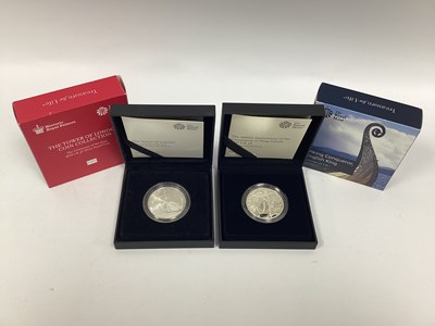 Lot 143 - Two Royal Mint Silver Proof £5 Coins, includes...