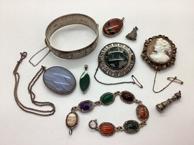 Lot 222 - A Hallmarked Silver Hinged Bangle, with half...