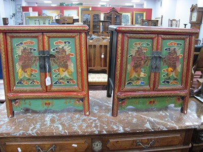 Lot 1571 - A Pair of Chinese Cabinets, with green painted...