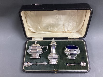 Lot 110 - A Hallmarked Silver Three Piece Cruet Set,...