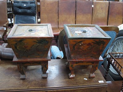 Lot 1541 - A Pair of Painted Chinese Boxes on Stands,...