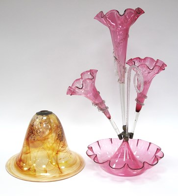 Lot 1018 - A Cranberry Glass Epergne, the shaped circular...