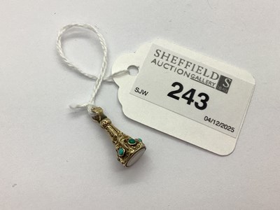Lot 243 - An Antique Turquoise Inset Seal Fob Pendant,...